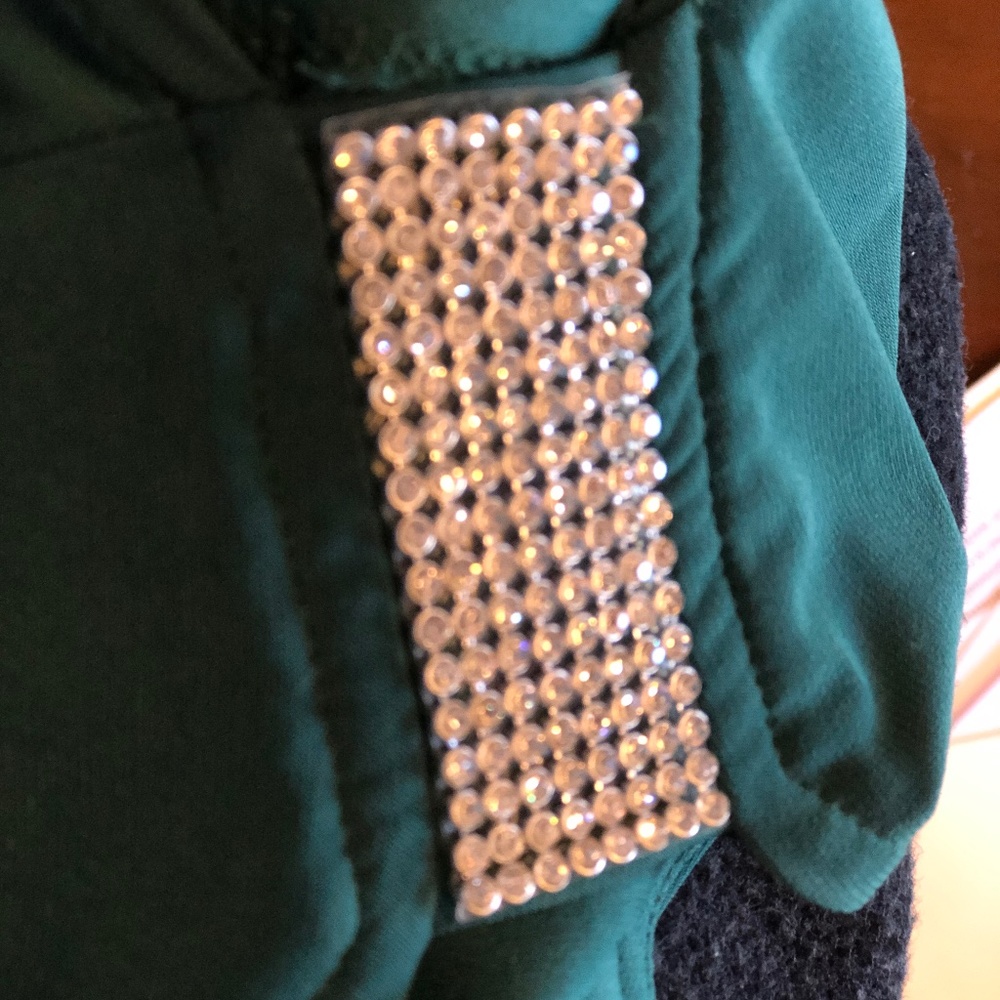 Emerald Green Rhinestone Detail Cold-Shoulder Long Sleeve Blouse - Picture 4 of 11